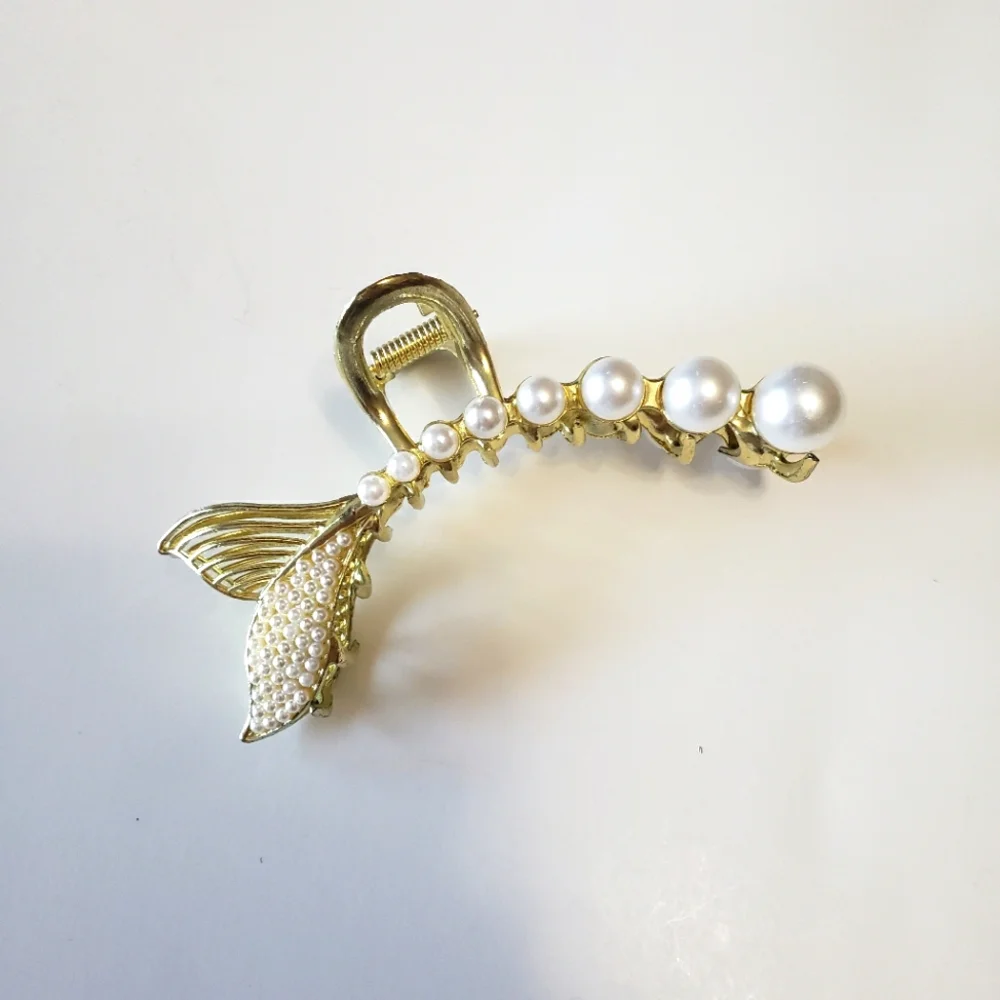 Metal Hair Claw Clip Non Slip, Pearl Hair Jaw Clip, gold tone - Picture 2 of 6
